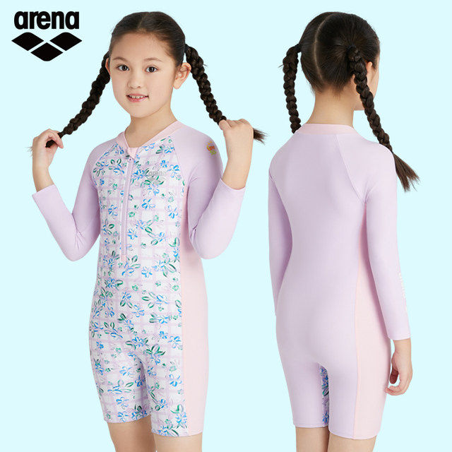 arena Arena Flower World Series Cute long-sleeved one-piece swimsuits for big and small children and girls hot spring swimsuits