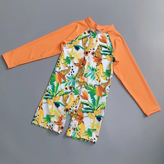 Amber Outdoor Single Children's One-piece Swimsuit Medium Large Children Quick-Dry Flat-Angle Boy Girl Long Sleeve Surfing Sunscreen Swimsuit
