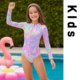 Amber exports to British versions for girls long-sleeved sun protection triangle swimsuit pink and purple front zipper 4-13 years old