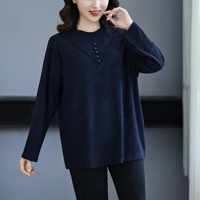 Mother's t-shirt long-sleeved inner layered women's bottoming shirt autumn and winter middle-aged and elderly large size top young slim shirt 200Jin [Jin equals 0.5kg] pack