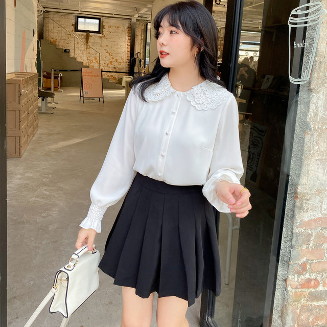 Plus size women's high-waisted A-line pleated skirt for slimming and slightly fat women. Short black skirt for fat people. Temperament