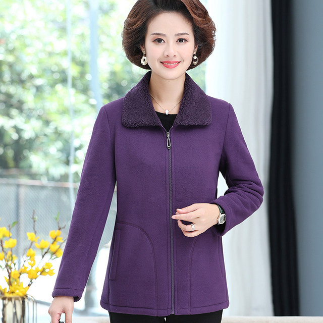 New mother-fit fleece lapel jacket middle-aged and elderly women's autumn and winter clothes plus velvet thickened cardigan sweater plus fat