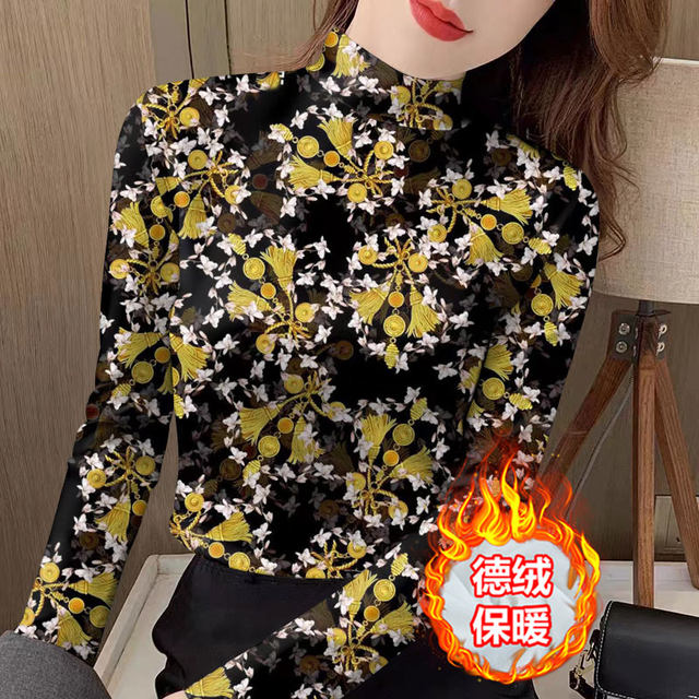 Autumn and winter derite bottoming shirt Mom pretend to be versatile and temperament, warm long -sleeved top half high neck ladies thin
