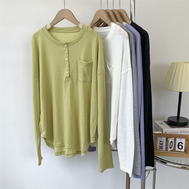 Button pocket design sense snowflake round collar long sleeve sunscreen female purple loose, lazy style pure color air -conditioned shirt female
