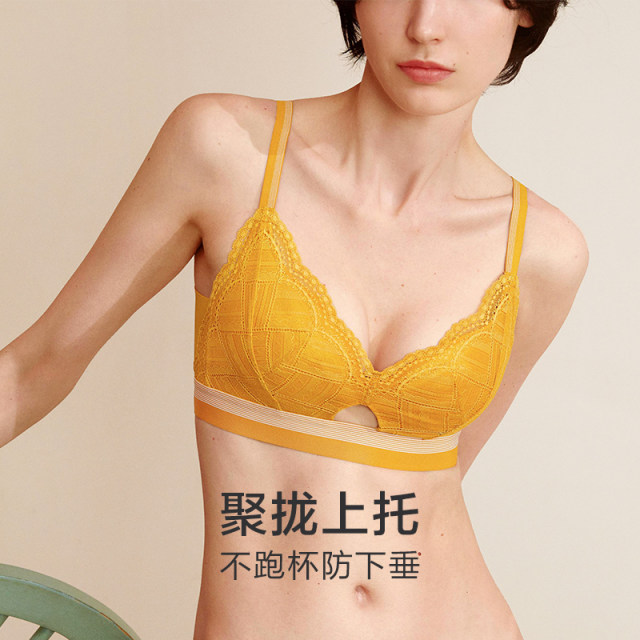 Qianzerless steel ring underwear female thin French lace triangular cup small breasts gathered and paid a pair of breast adjustment integer bra
