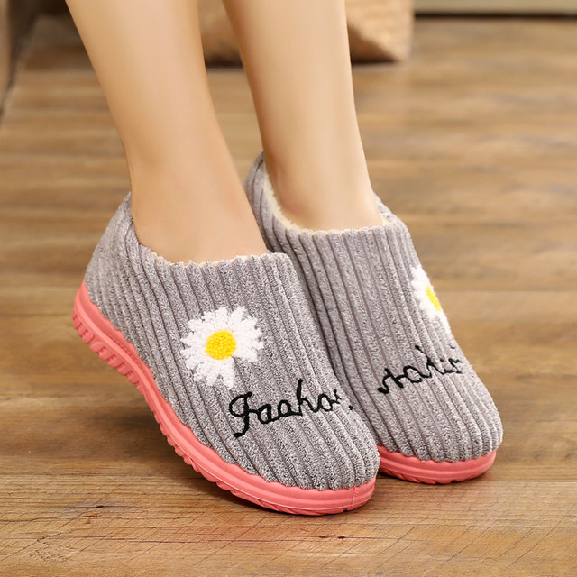 Winter women's cotton slippers, thick-soled plus velvet student shoes, warm confinement shoes, daisy couple indoor women's cotton shoes, mother's shoes