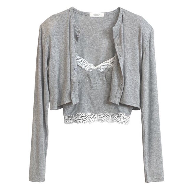 South Korea's Dongdaemun Autumn New Sexy Boys Cushion Lace Stranged Women's Sunscat Cascane Two -piece