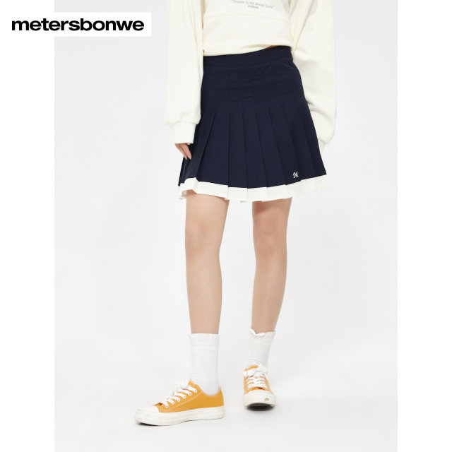 Metersbonway skirt for women autumn new versatile and comfortable contrasting color spliced ​​pleated skirt for slim short skirt A-line skirt