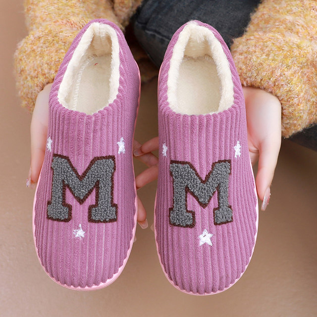 Winter new style bag heel women's cotton shoes non-slip men's and women's couple's woolen shoes home indoor plus velvet warm woolen cotton slippers
