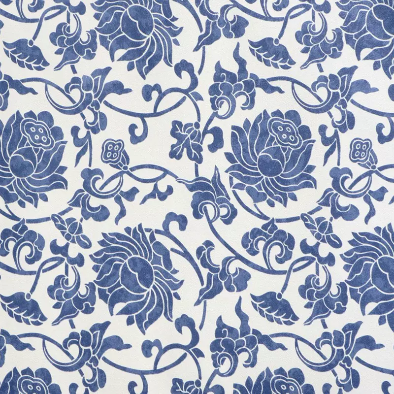 新中式青花瓷壁紙地中海藍白色大花壁紙青花籃白底藍色