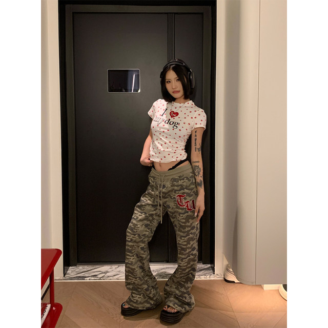 JMJ 2025 Spring American Love Hot Diamond Dog Paw Full Print Slim Short Sleeve T-shirt Women's Casual Base Shirt Top
