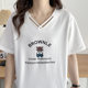 Short-sleeved large-size women's fat mm summer 2025 new T-shirt fashionable cross v-neck cartoon printed slim half-sleeved top