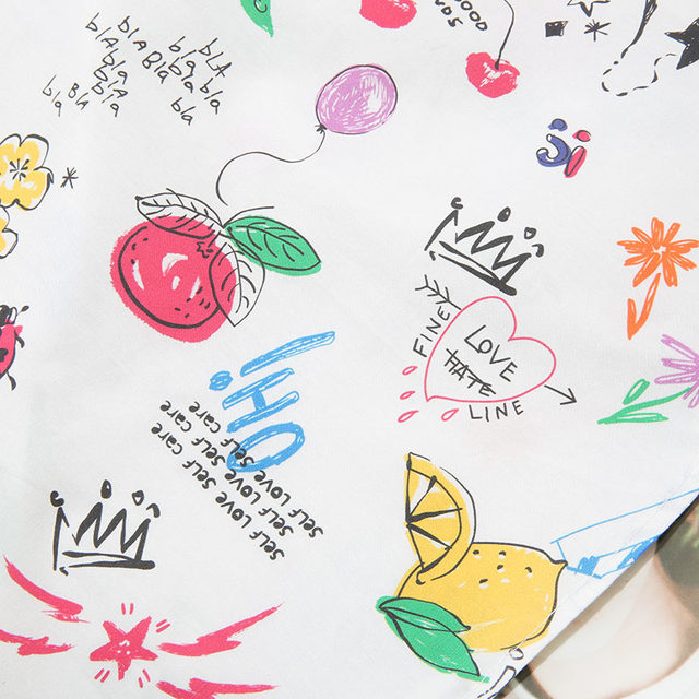 Spring new Korean version small fresh high waist slim A-line large hem skirt commuting cartoon printed mid-length cotton skirt
