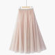 Spring sweet 20 pieces spliced ​​oversized high waist dreamy solid color pleated A-line slim fairy mesh skirt
