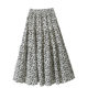 Spring Korean version of commuting high waist slim A-line large hem skirt umbrella skirt chiffon print French retro long skirt
