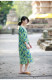 Travel design original independent printed carama seven -point sleeve square collar very summer dress over/wood