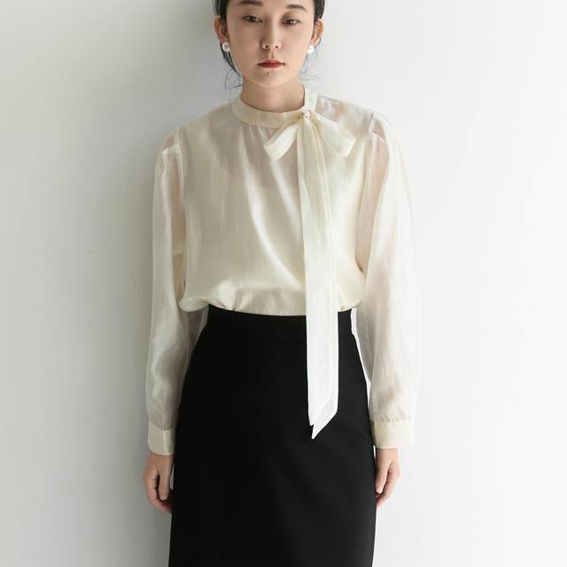 XINER high-end French top bow tied shirt half turtleneck streamer commuter shirt women spring and autumn