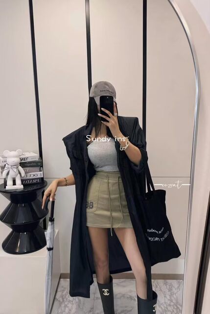 South Korea Dongdaemun Purchase 24 Summer Hot Girl Personalized High-Wait Drawstring Digital Printed Hips Casual Sports Short Skirt