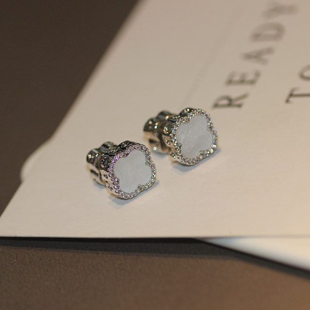 925 silver needle four-leaf clover front and rear earrings niche design ins style earrings small and exquisite earrings