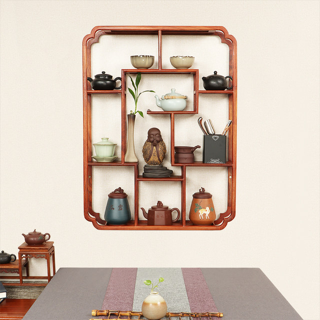Wall-mounted Bogu rack rosewood tea set rack teapot display rack solid ...