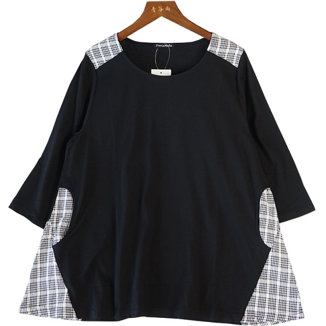 Japanese ladies cotton seven -point sleeve loose skirt shirt, spring and summer new pocket T -shirt medium long white 8337