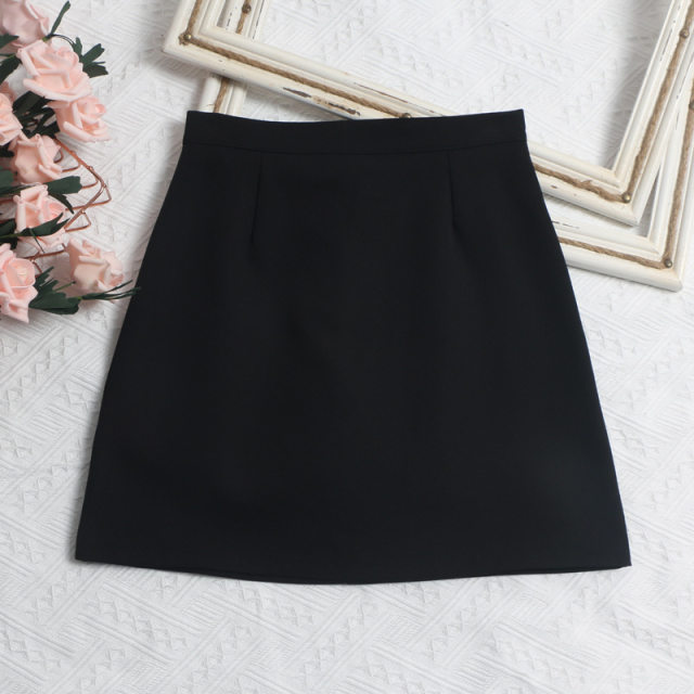 
Commuting style high waist pleated anti-exposure skirt solid color professional style A-line short skirt hip skirt straight skirt women