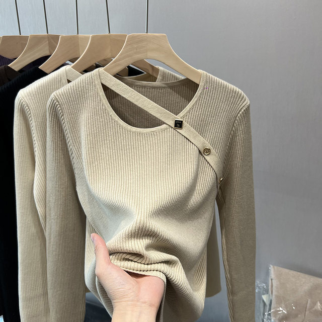 Large -size women's clothing this year popular sweater women autumn and winter unique sexy tops irregularly wearing knitted bottoming shirts