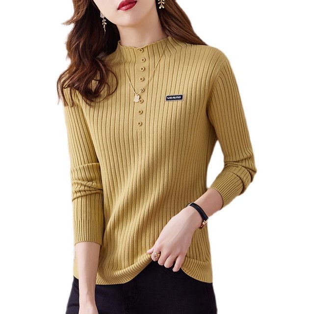 Large size pullover sweater for women in autumn and winter 2024 hot style half turtle neck simple slim body jacket knitted base shirt