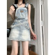 Spring women's versatile retro washing strap skirt jeans skirt old design mid-length hip-cover short skirt
