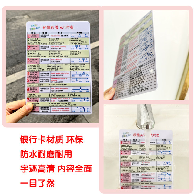 Understand English 16 tenses in seconds English tense change table for primary school, middle school and high school memorize and recite grammar tense cards