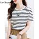 La Chapelle striped short-sleeved T-shirt for women 2025 new summer pure cotton fan letter printed round neck top
