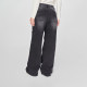 Lee25 spring and summer new loose fit hollow design black gray women's wide-leg jeans
