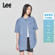 Lee25 spring and summer new loose version stand collar tentacle medium light blue women's short-sleeved denim shirt LWT009857207
