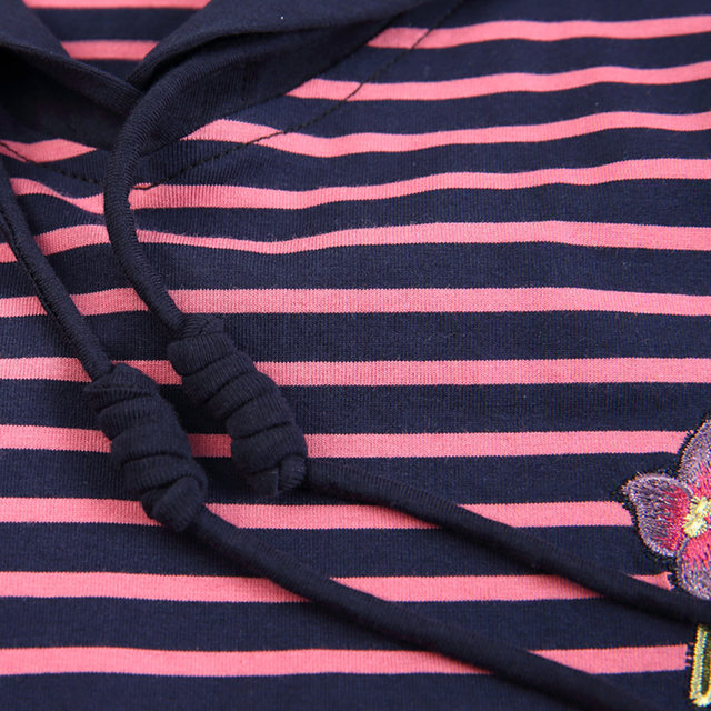 Milanden middle-aged and elderly mother's clothing spring and summer new hooded short-sleeved T-shirt women's striped casual fashion embroidered thin