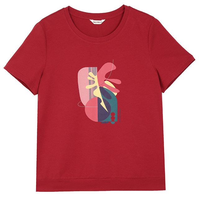 Miranden Middle-aged and Elderly Mothers' Summer New Round Neck Fashion Printed T-shirt Women's Short Sleeve Top Thin