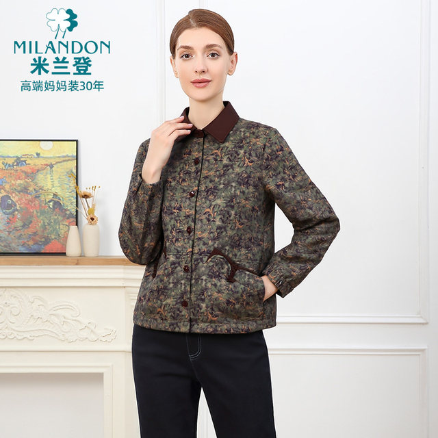 Miranden middle-aged and elderly mothers wear 2025 autumn new lapel fashion printed jacket for women casual warmth