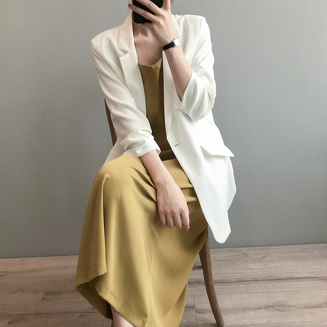 Thin chiffon small suit for women mid-length summer high-end slim and ...