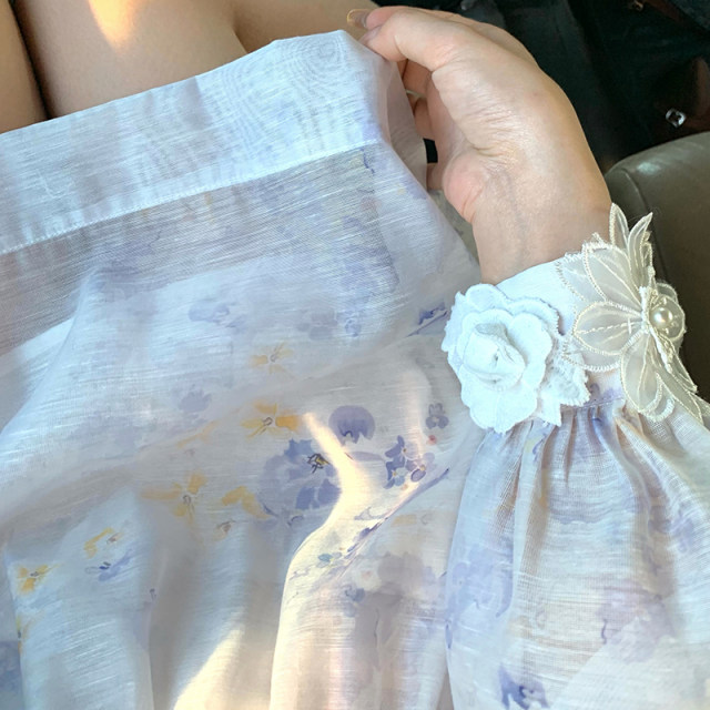 Yu Xiaoping Blues Iris Small Fresh Floral Design Niche Dress Spring Skillful Backless Long Skirt
