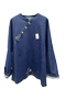 18178 retro blue printed patch oblique button cotton twill denim shirt loose long sleeve pullover top