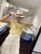 Zhiyan South Korea imported light and thin summer white yellow solid color rolled sleeve round neck small version fitted casual T-shirt