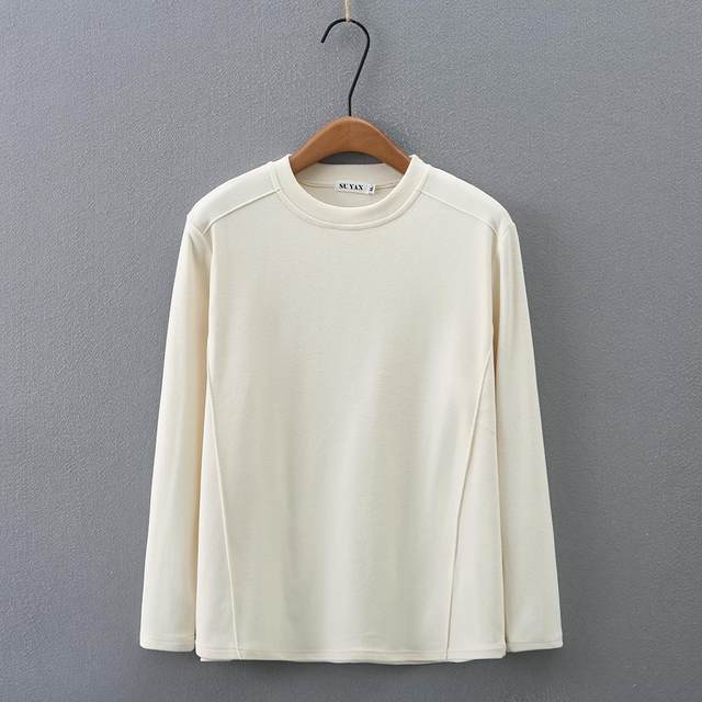 Large size mother autumn and winter double-sided velvet base shirt 200 Jin [Jin equals 0.5 kg] Loose and fashionable inner round neck long-sleeved T-shirt top