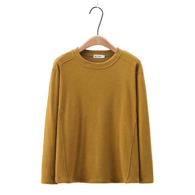 Large size mother autumn and winter double-sided velvet base shirt 200 Jin [Jin equals 0.5 kg] Loose and fashionable inner round neck long-sleeved T-shirt top