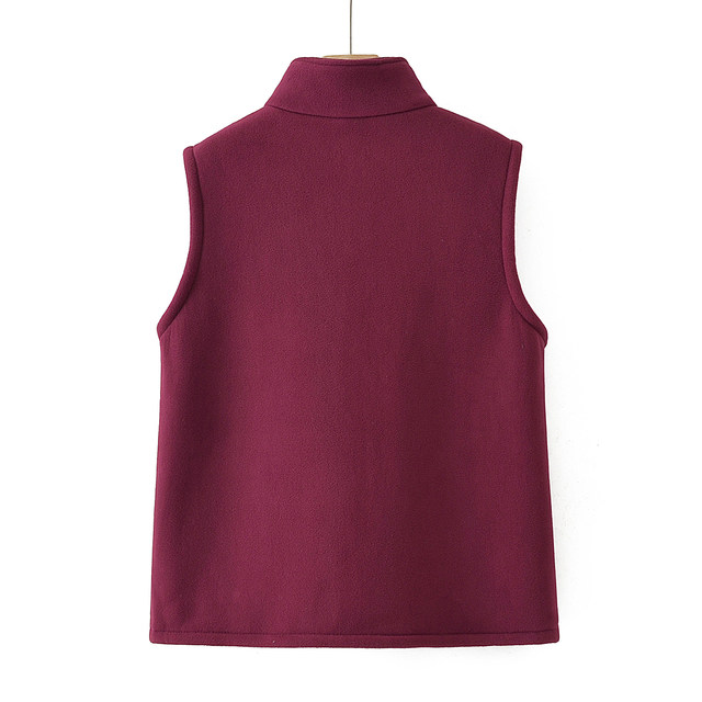 Fat Mom Polar Fleece Stand Collar Zipper Cardigan Vest for Middle-aged and Elderly Women Loose, Slim and Versatile Large Size Vest