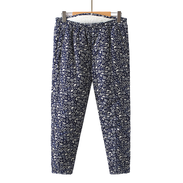 Middle-aged and elderly mothers' new printed velvet thickened warm cotton pants for women high waist slim versatile casual long pants