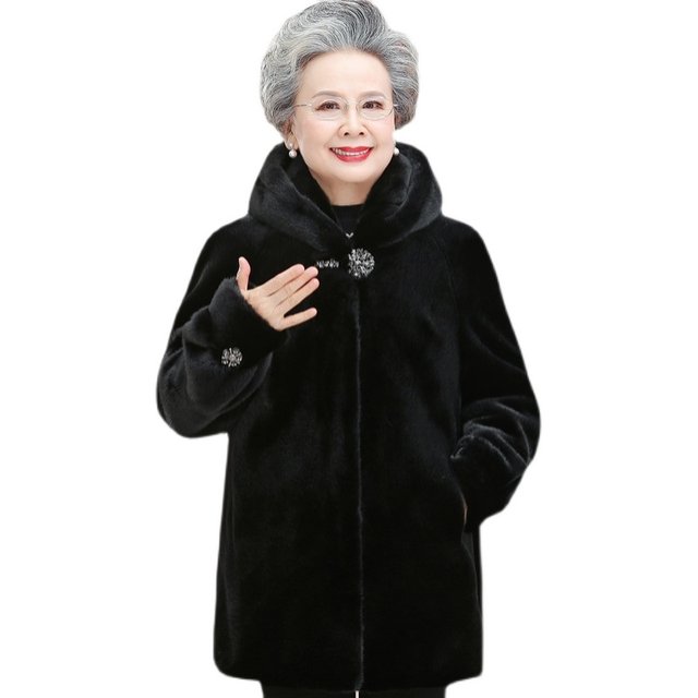 Middle -aged and elderly fur female old people winter jacket mink coat hooded grandma high -end imitation mink mother
