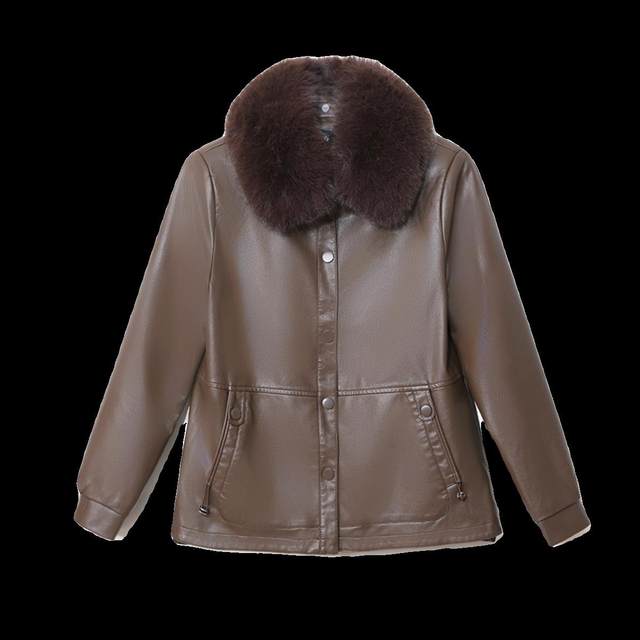 Middle-aged mother's leather jacket plus velvet thickened middle-aged and elderly women's autumn and winter new fashionable jacket PU leather jacket cotton jacket
