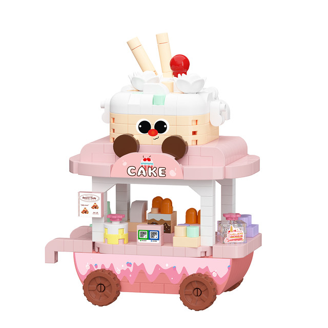 Cute miniature street scene stalls, building blocks, birthday gifts for girls, desktop decorations, educational assembly toys, prizes