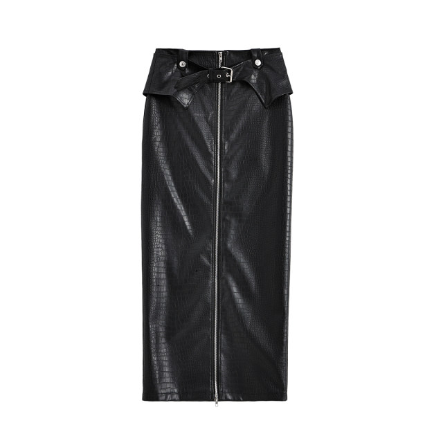 Gagaopt2024 new lace -up high -waisted half -body skirt double zipper scale leather skirt slug