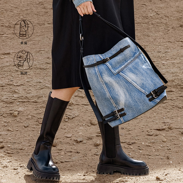 TAVIMART  -  Fashionable and Versatile Contrasting Denim Vintage Design Single Shoulder Crossbody Bag for Women Jeans Bags