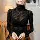 Turtleneck lace base shirt for women slim letters jacquard 2024 autumn new women's clothing underwear top black T-shirt
